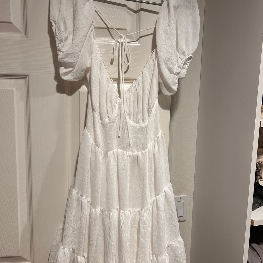 Princess Polly White Backless Puff-Sleeve Tiered Dress
